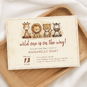 Vintage Wild One Safari-Tiere Baby Shower Einladung