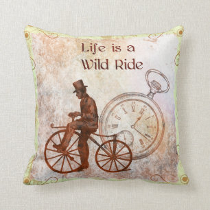 Vintage Wild Ride Steampunk Fahrrad Collage Kissen