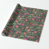 Vintage Wild Rose Geschenkpapier in Mitternachtsbl (Ungerollt)