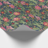 Vintage Wild Rose Geschenkpapier in Mitternachtsbl (Ecke)