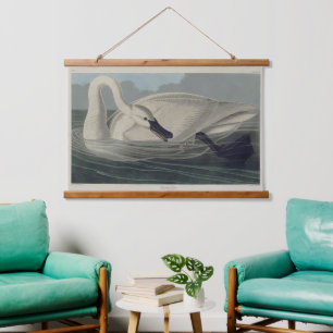 Vintage Wild Weiße Trompeterschwan Wandteppich Mit Holzrahmen