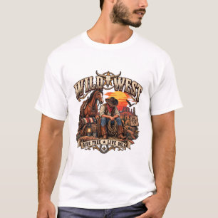 Vintage Wild West Cowboy Pferd Longhorn T-Shirt