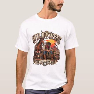 Vintage Wild West Cowboy Pferd Longhorn T-Shirt