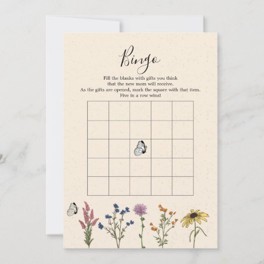 Vintage Wildblume Baby Dusche Bingo Spiel Einladung (Vorderseite)