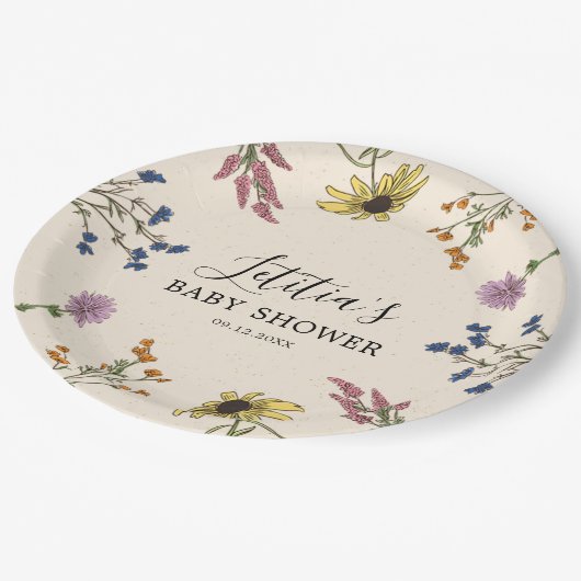 Vintage Wildblume Babyduschplatte Pappteller (Schrägansicht)