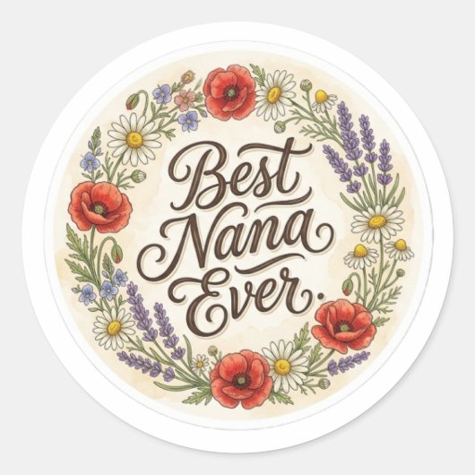 Vintage-Wildblume-Beste-Oma-aller-Zeiten-Blumenges Runder Aufkleber (Vorderseite)