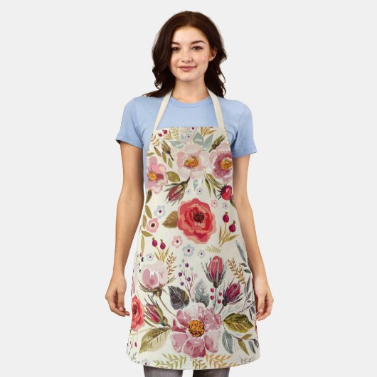 Vintage Wildblume Creme Blumenmuster Baker Schürze (Getragen)