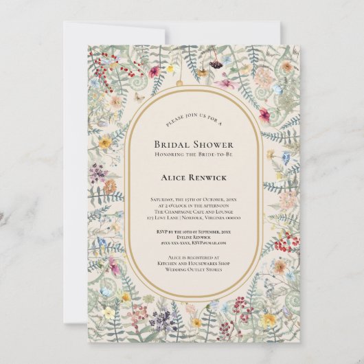 Vintage Wildblume Fern Beige Brautparty Einladung (Vorderseite)