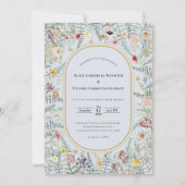 Vintage Wildblume Fern Dusty Blue Wedding Einladung (Vorderseite)