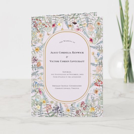 Vintage Wildblume Fern Lavendel Hochzeit geklappt Programm (Vorderseite)