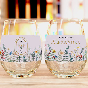 Vintage Wildblume Fern Lavender Brautparty Weinglas Ohne Stiel