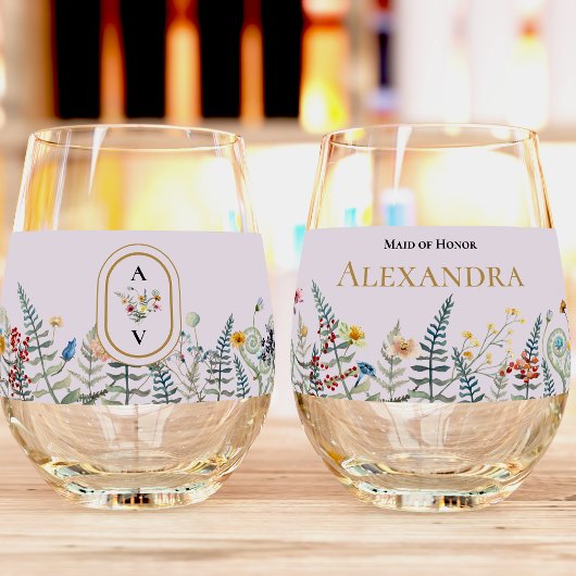 Vintage Wildblume Fern Lavender Brautparty Weinglas Ohne Stiel