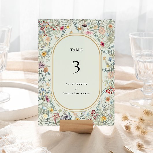 Vintage Wildblume Fern Mint Green Wedding Tischnummer