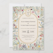 Vintage Wildblume Fern Wedding Monogram Foto Einladung (Vorderseite)