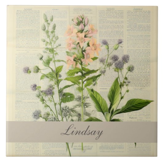 Vintage Wildblume Fliese (Vorderseite)