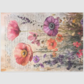 Vintage Wildblume Garden auf Old Script Decoupage Seidenpapier (Vorderseite)