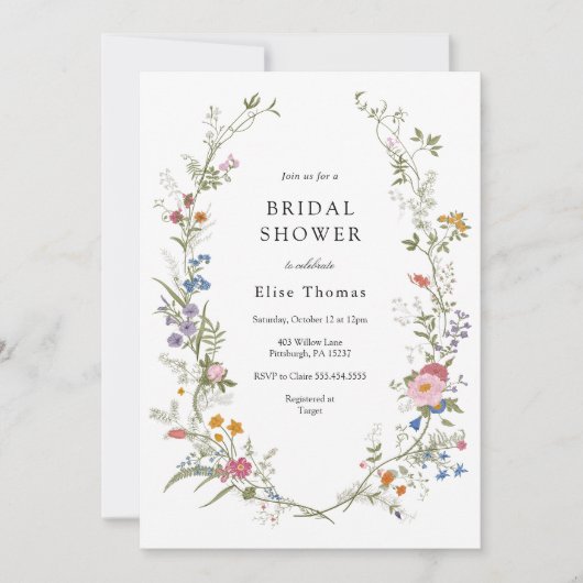 Vintage Wildblume Garten Brautparty Einladung (Vorderseite)