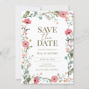 Vintage Wildblume Hochzeit Foto Save the Date Einladung