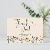 Vintage Wildblume Kinderdusche Danke Karte (Stehend Vorderseite)