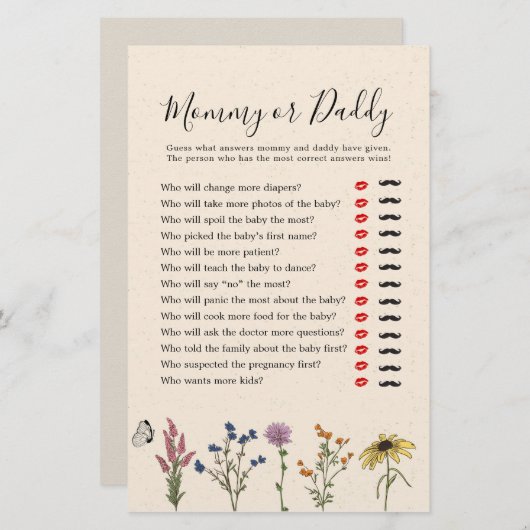 Vintage Wildblume Kinderdusche Mommy oder Daddy (Vorne/Hinten)