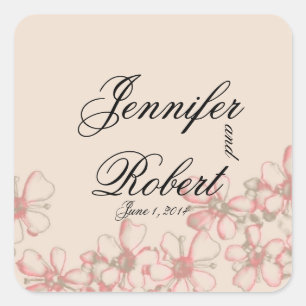 Vintage Wildblume Koralle und Creme Umschlag Aufkl Quadratischer Aufkleber