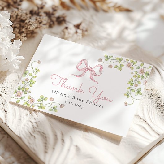 Vintage Wildblume Pink Bow Danke Karte