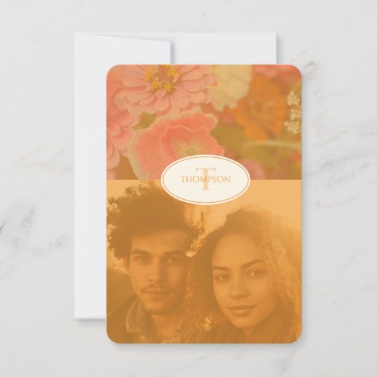 Vintage Wildblume Pink Poppy-Hochzeitsmonogramm Dankeskarte (Vorderseite)