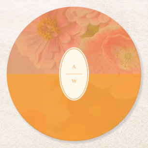 Vintage Wildblume Pink Poppy-Hochzeitsmonogramm Runder Pappuntersetzer