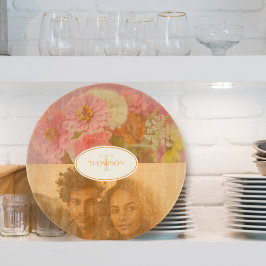 Vintage Wildblume Rosa Foto Monogramm Schneidebrett