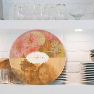 Vintage Wildblume Rosa Foto Monogramm Schneidebrett