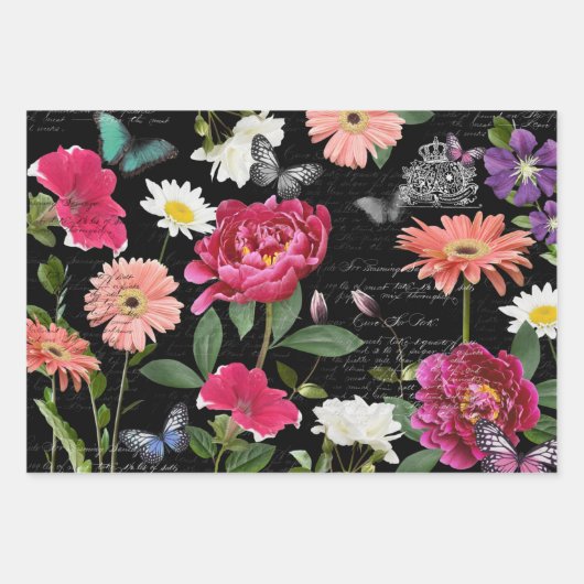 Vintage Wildblume Schmetterlingshandschrift Geschenkpapier Set (Vorderseite)