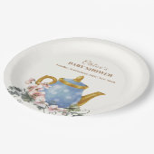 Vintage Wildblume Teekanne Kinderdusche Pappteller (Schrägansicht)