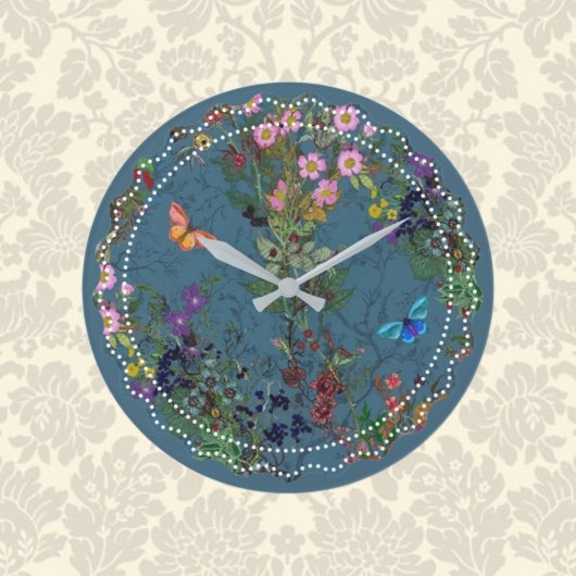 Vintage Wildblumen blau Acrylmauer Uhr