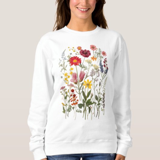 Vintage Wildblumen Blumengrafik Sweatshirt (Vorderseite)