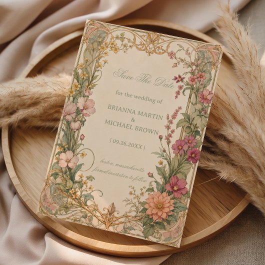 Vintage-Wildblumen-Botanik Save The Date