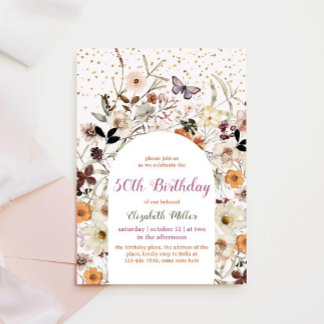 Vintage Wildblumen Botanischer 50. Geburtstag Einladung