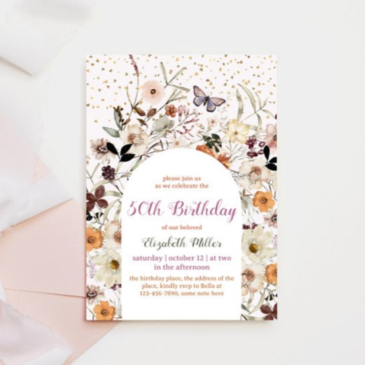 Vintage Wildblumen Botanischer 50. Geburtstag Einladung