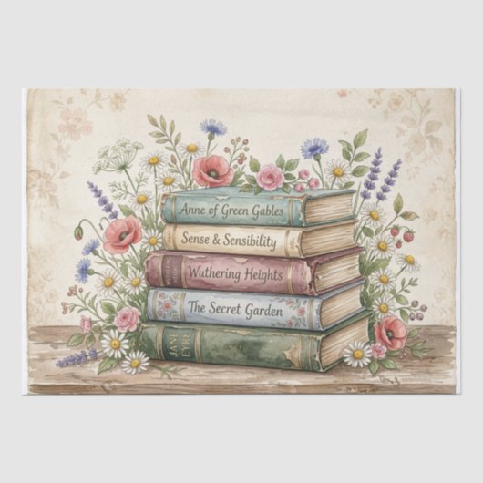 Vintage Wildblumen & Bücher Seidenpapier (Vorderseite)
