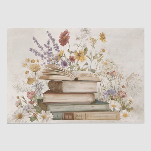 Vintage Wildblumen & Bücher Seidenpapier (Vorderseite)