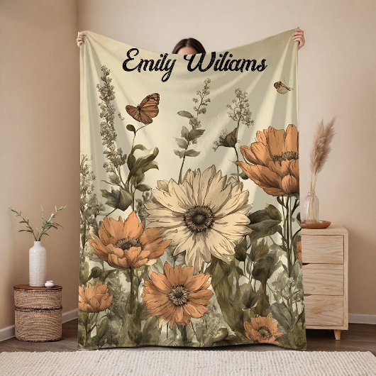 Vintage Wildblumen Decke, Individuelle Name Decke