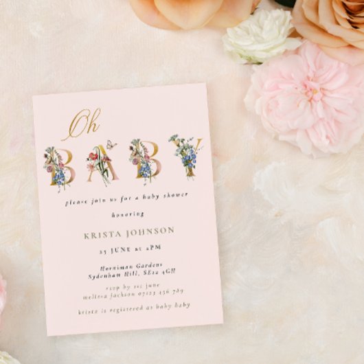 Vintage Wildblumen Dusche und Blush Einladung