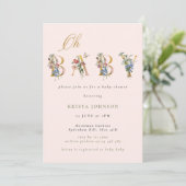 Vintage Wildblumen Dusche und Blush Einladung (Stehend Vorderseite)