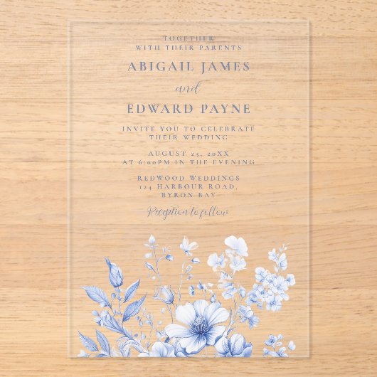 Vintage Wildblumen Elegante Hochzeit Acryleinladungen (Vorderseite)