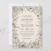 Vintage-Wildblumen-Farn-Beige-QR-Code-Hochzeit Einladung (Vorderseite)