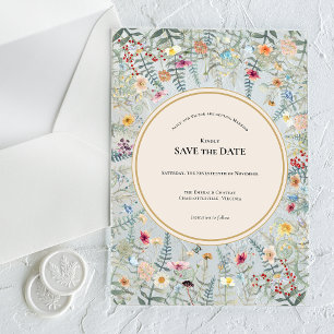 Vintage-Wildblumen-Farn-Beige-Save-the-Date Acryleinladungen