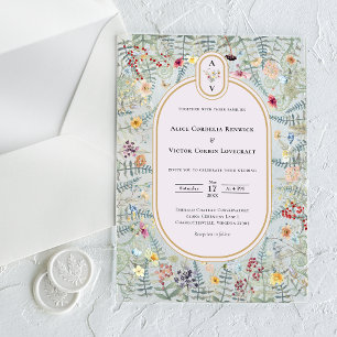 Vintage-Wildblumen-Farn-Lavendel-Hochzeitsmonogram Acryleinladungen