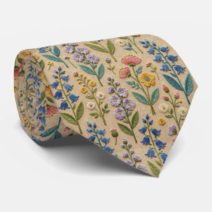 Vintage Wildblumen Faux-Stickerei-Design Krawatte