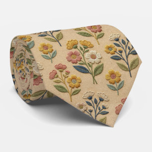 Vintage Wildblumen Faux-Stickerei-Design Krawatte