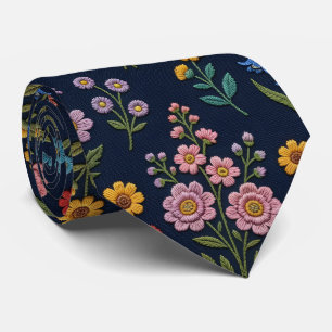 Vintage-Wildblumen Faux-Stickerei-Design Krawatte