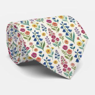 Vintage Wildblumen Faux-Stickerei-Design Krawatte